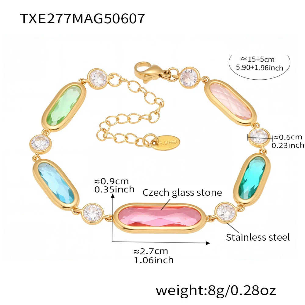 Wholesale Women's Geometric Rectangular Round Faceted Stainless Steel And Glass Stone Electroplated Bracelet With Midcentury And Ancient Style - Image 11