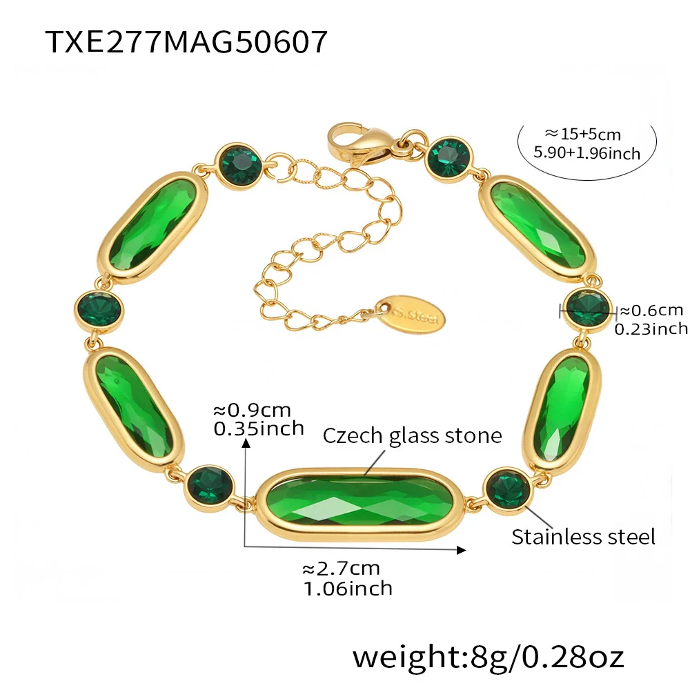 Wholesale Women's Geometric Rectangular Round Faceted Stainless Steel And Glass Stone Electroplated Bracelet With Midcentury And Ancient Style - Image 7