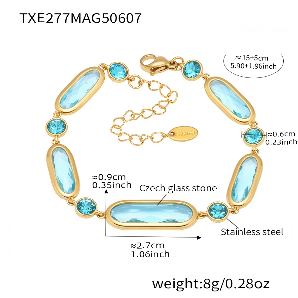 Wholesale Women's Geometric Rectangular Round Faceted Stainless Steel And Glass Stone Electroplated Bracelet With Midcentury And Ancient Style - Image 9