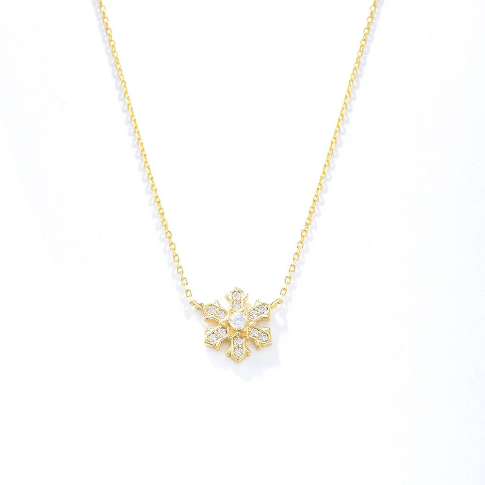 Wholesale Women's Geometric Rhinestone Inlaid 925 Sterling Silver Snowflake Pendant Necklace With Cross Chain Ins Style - Image 5