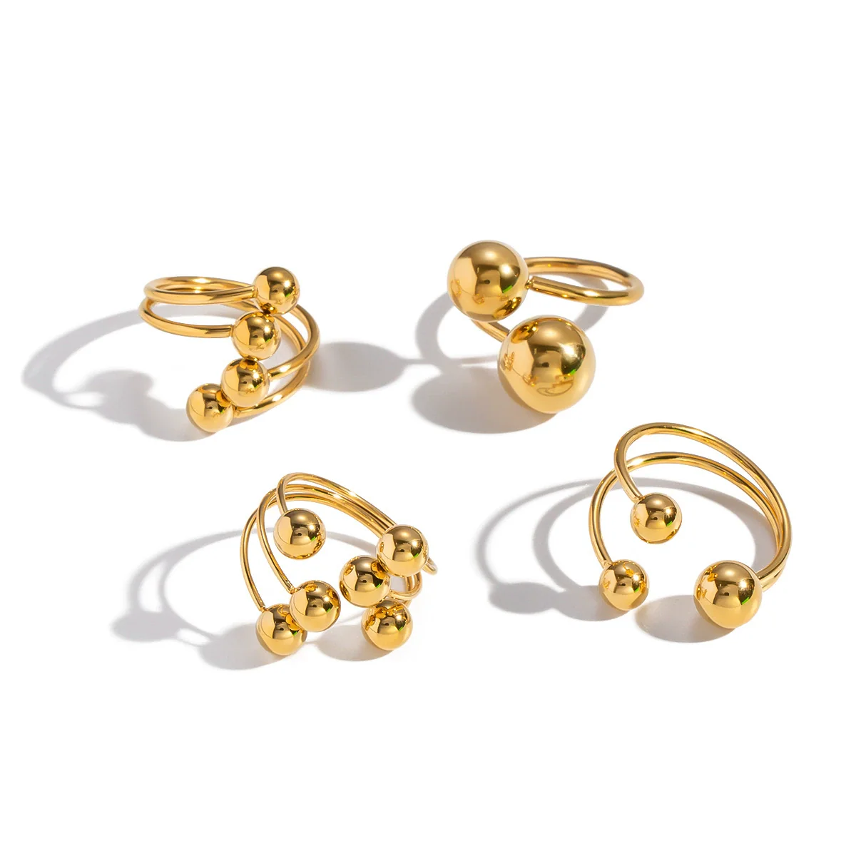 Wholesale Women's Geometric Round Ball Bead Open Ring Stainless Steel Pvd Furnace Vacuum Real Gold Plated Hand Jewelry - Image 5