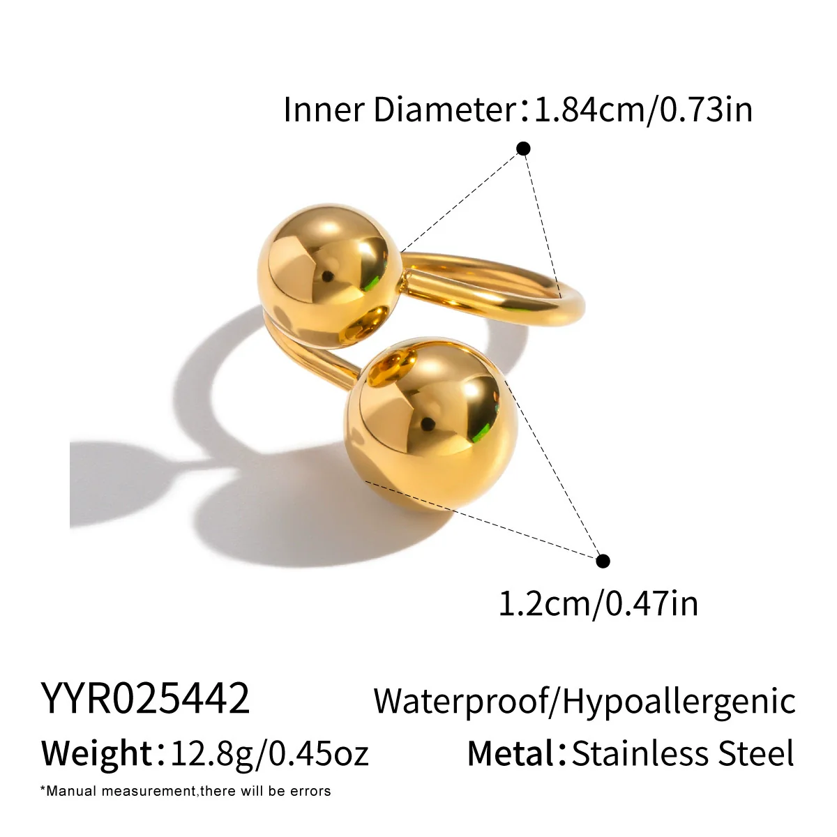 Wholesale Women's Geometric Round Ball Bead Open Ring Stainless Steel Pvd Furnace Vacuum Real Gold Plated Hand Jewelry - Image 6