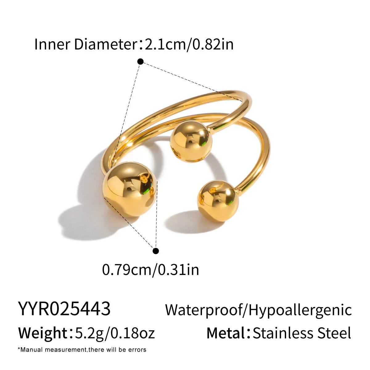 Wholesale Women's Geometric Round Ball Bead Open Ring Stainless Steel Pvd Furnace Vacuum Real Gold Plated Hand Jewelry - Image 7