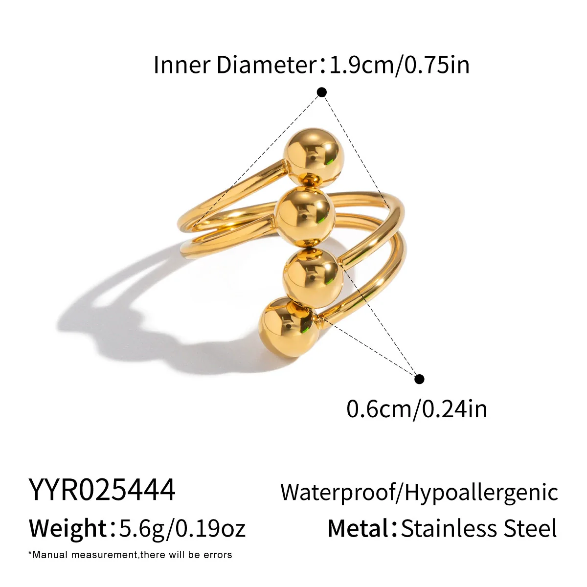 Wholesale Women's Geometric Round Ball Bead Open Ring Stainless Steel Pvd Furnace Vacuum Real Gold Plated Hand Jewelry - Image 8