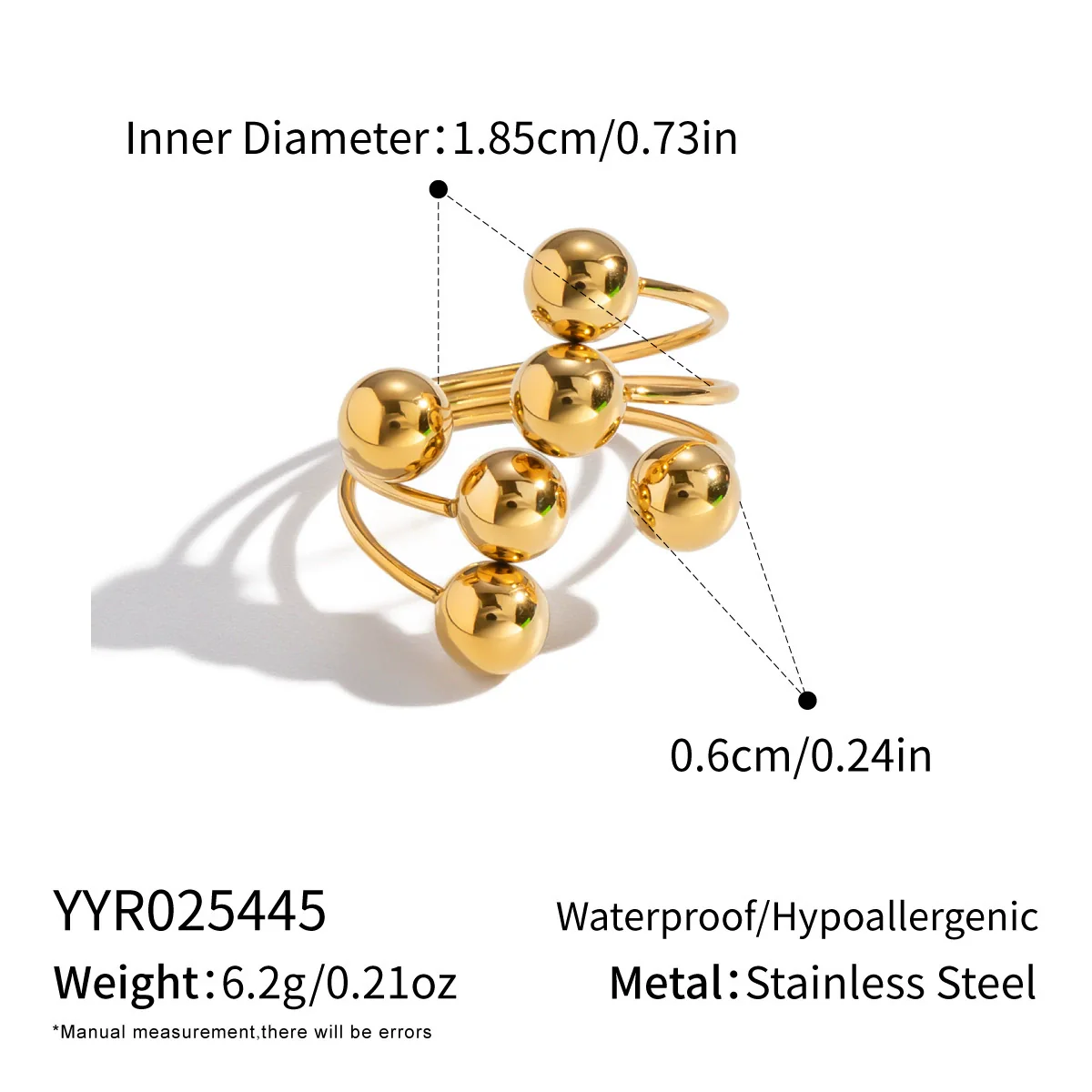 Wholesale Women's Geometric Round Ball Bead Open Ring Stainless Steel Pvd Furnace Vacuum Real Gold Plated Hand Jewelry - Image 9