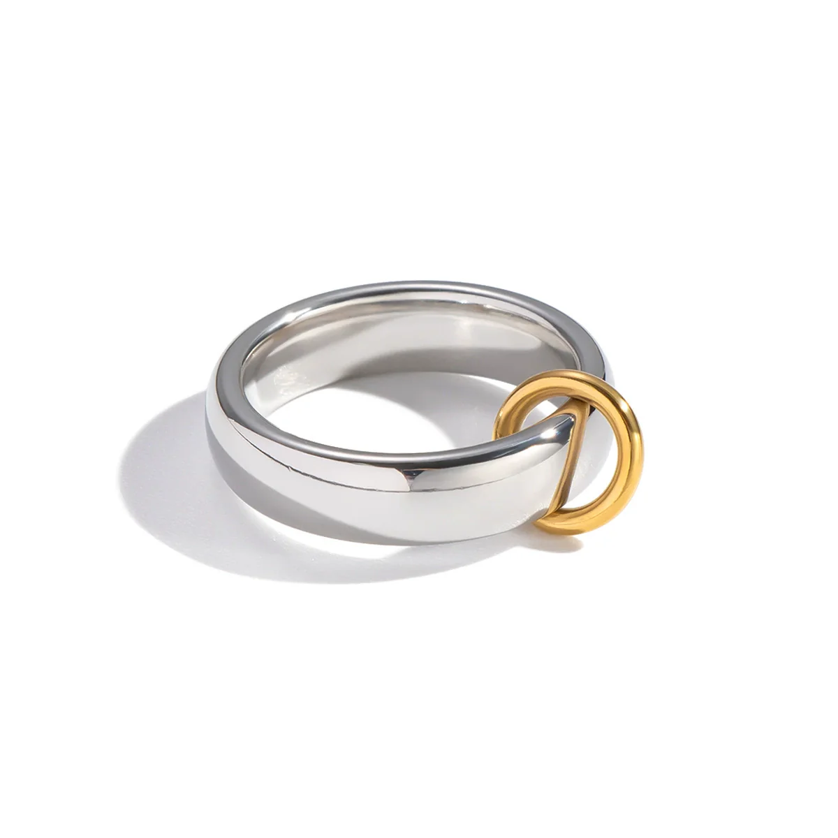 Wholesale Women's Geometric Round Stainless Steel Ring With Pvd Furnace Vacuum Real Gold Plating And Gold And Silver Mixed Color - Image 5