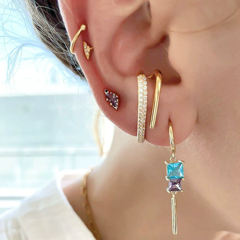 Wholesale Women's Geometric S925 Silver Needle And Copper Pendant Earrings Set With Diamonds And Zircon - Image 2
