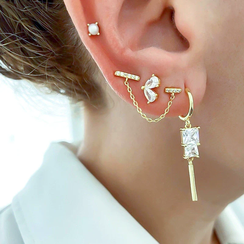 Wholesale Women's Geometric S925 Silver Needle And Copper Pendant Earrings Set With Diamonds And Zircon - Image 3