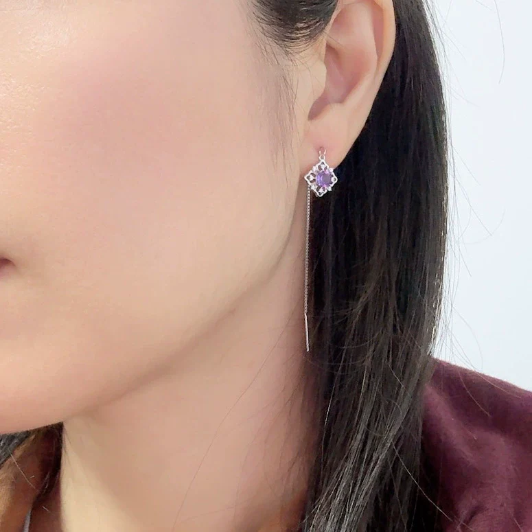 Wholesale Women's Geometric S925 Sterling Silver 18K Gold Natural Color Treasure Earrings Jewelry - Image 2