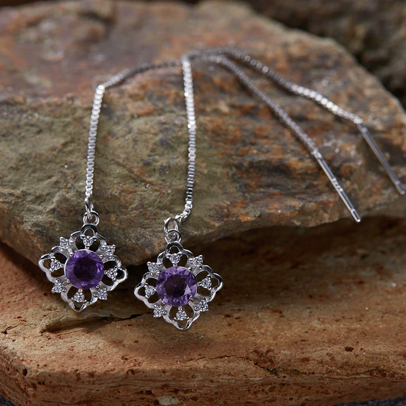 Wholesale Women's Geometric S925 Sterling Silver 18K Gold Natural Color Treasure Earrings Jewelry - Image 3