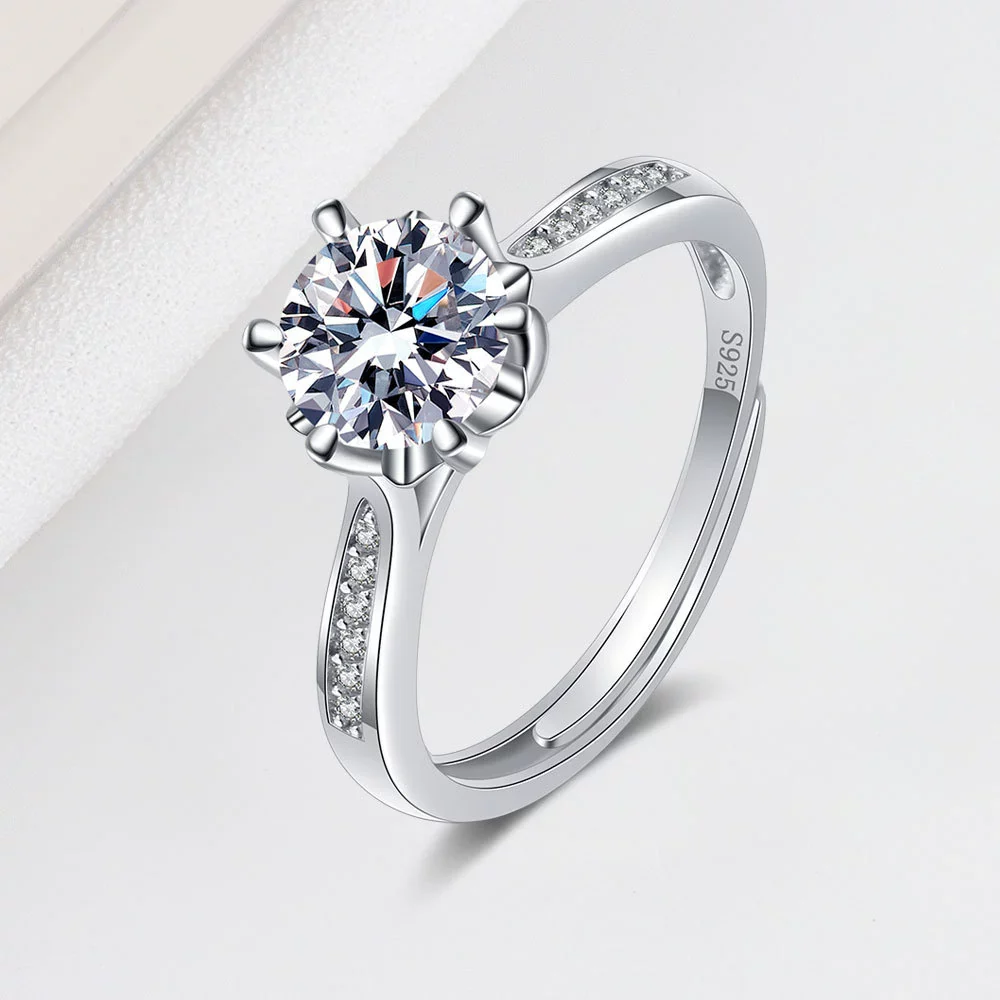 Wholesale Women's Geometric S925 Sterling Silver Electroplated Sixclaw Open Diamond Ring