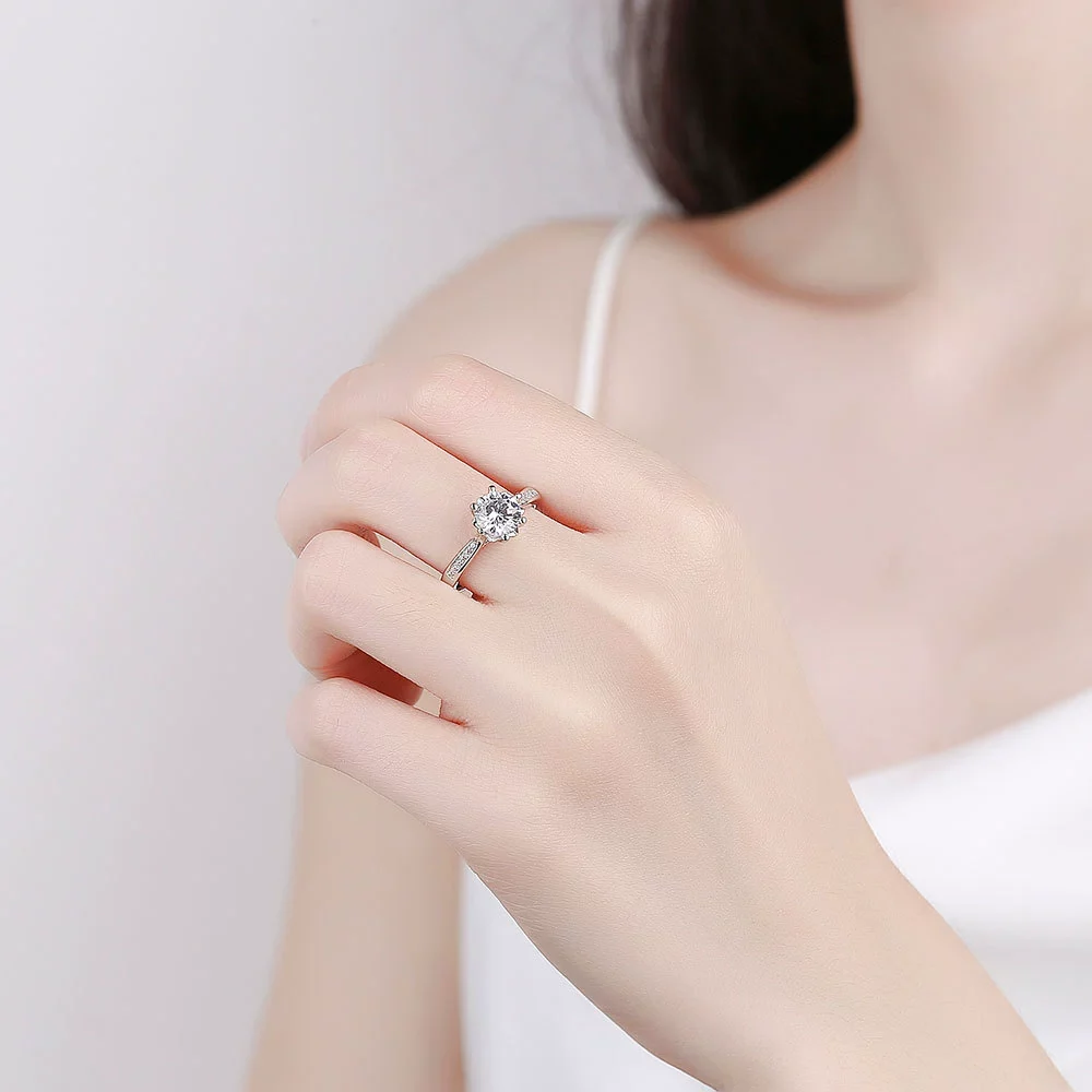 Wholesale Women's Geometric S925 Sterling Silver Electroplated Sixclaw Open Diamond Ring - Image 2