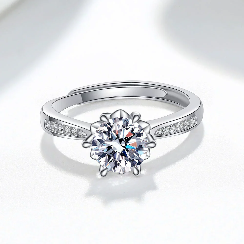 Wholesale Women's Geometric S925 Sterling Silver Electroplated Sixclaw Open Diamond Ring - Image 3