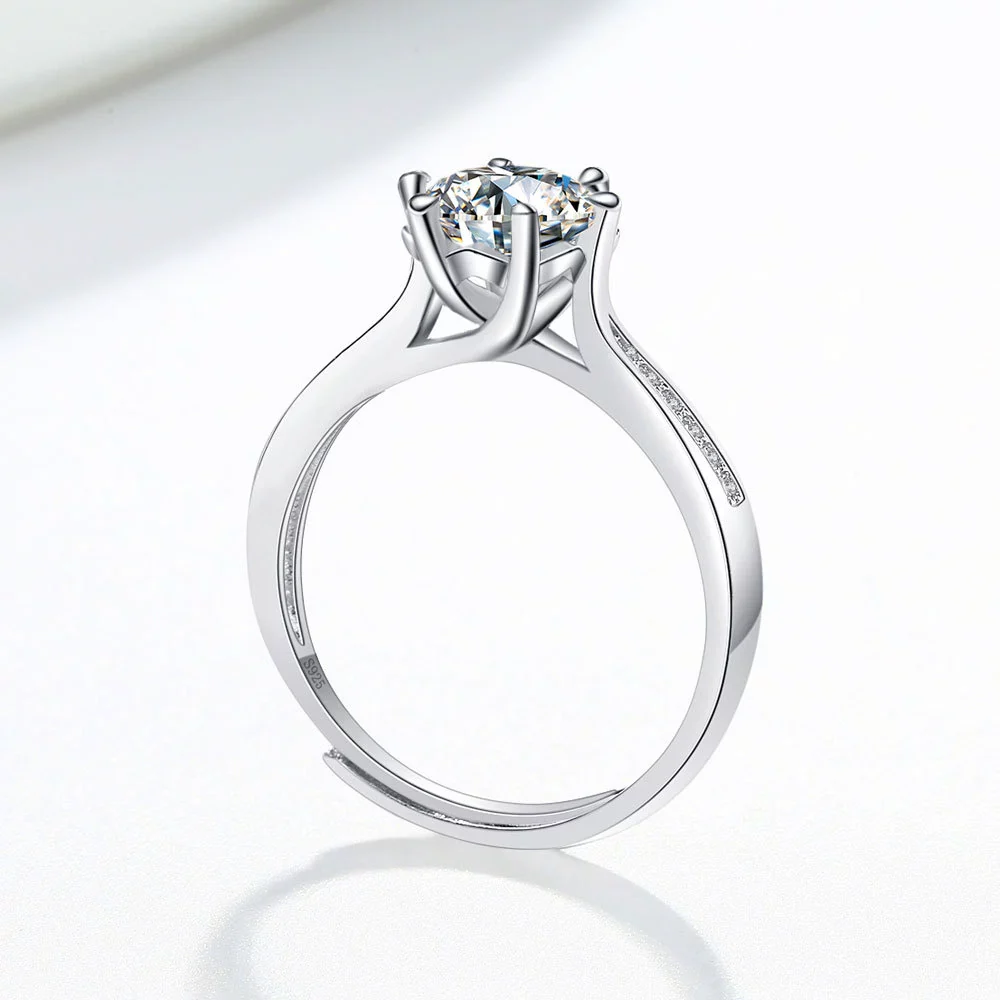 Wholesale Women's Geometric S925 Sterling Silver Electroplated Sixclaw Open Diamond Ring - Image 4