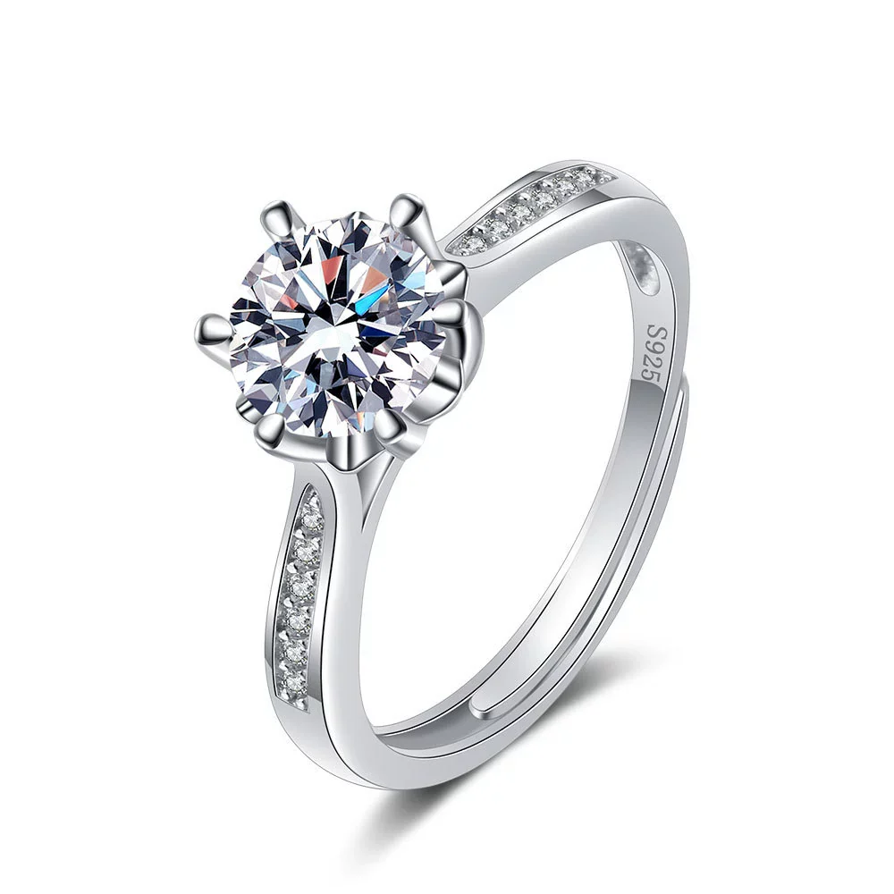 Wholesale Women's Geometric S925 Sterling Silver Electroplated Sixclaw Open Diamond Ring - Image 5