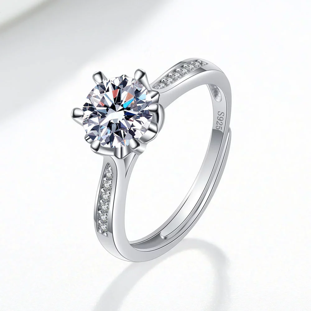 Wholesale Women's Geometric S925 Sterling Silver Electroplated Sixclaw Open Diamond Ring - Image 7