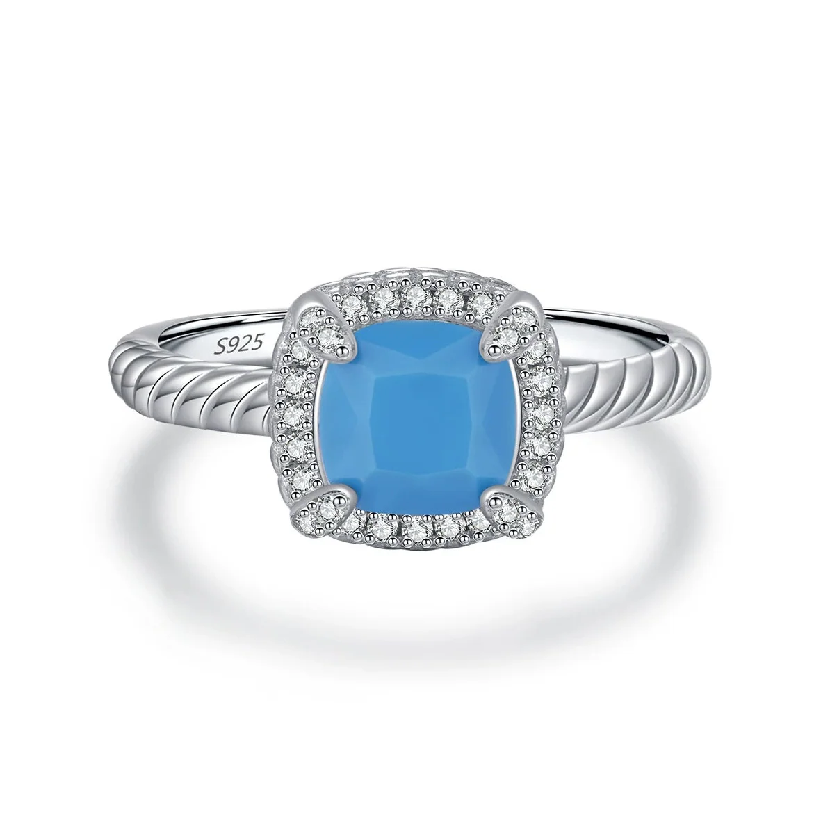 Wholesale Women's Geometric S925 Sterling Silver Turquoise Diamond Ring - Image 5