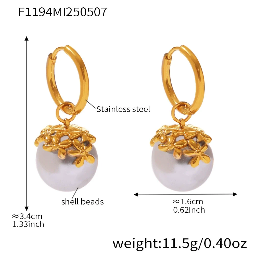 Wholesale Women's Geometric Shell Pearl Flower Stainless Steel Electroplated Earrings - Image 7