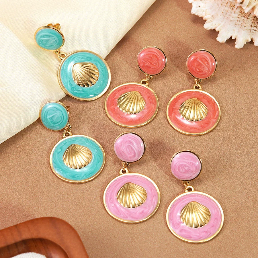 Wholesale Women's Geometric Shell Stainless Steel Dripping Oil Earrings Light Luxury Style - Image 2