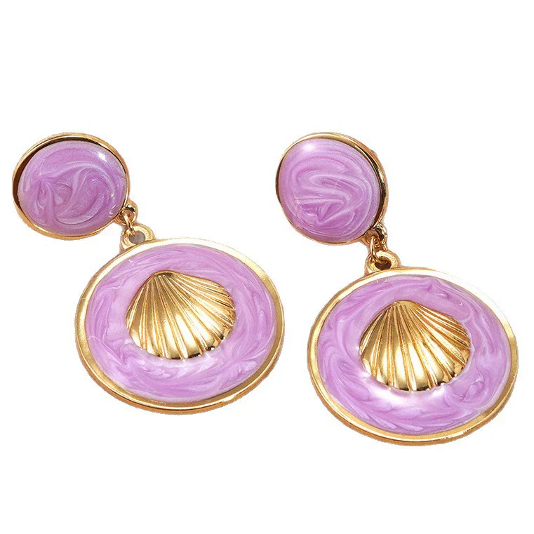 Wholesale Women's Geometric Shell Stainless Steel Dripping Oil Earrings Light Luxury Style - Image 5