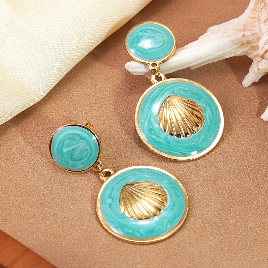 Wholesale Women's Geometric Shell Stainless Steel Dripping Oil Earrings Light Luxury Style - Image 7