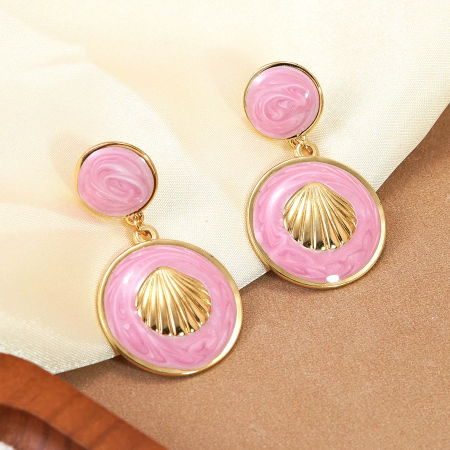 Wholesale Women's Geometric Shell Stainless Steel Dripping Oil Earrings Light Luxury Style - Image 8