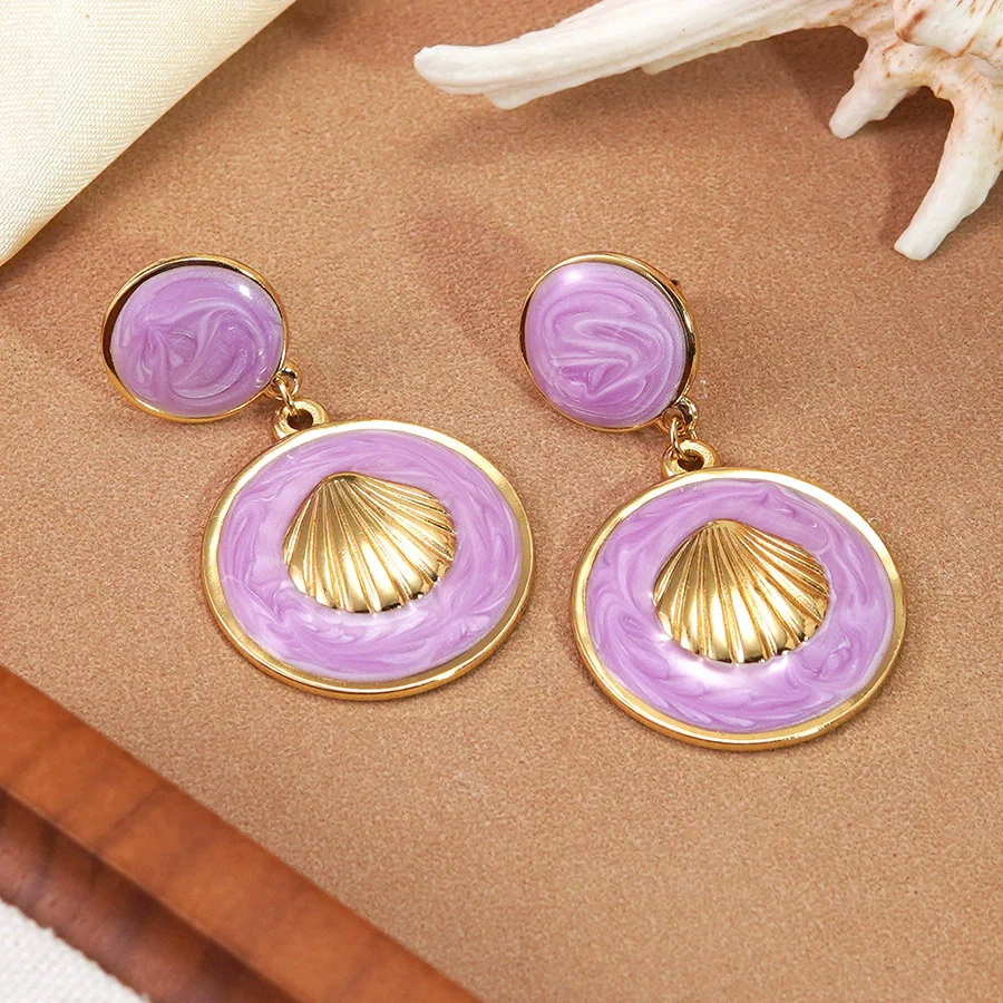 Wholesale Women's Geometric Shell Stainless Steel Dripping Oil Earrings Light Luxury Style - Image 9