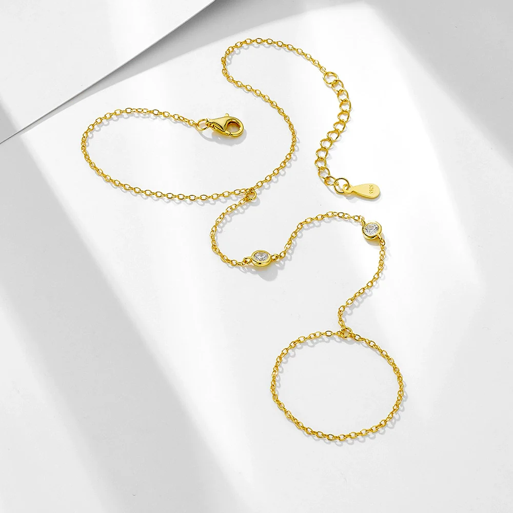 Wholesale Women's Geometric Silver Zircon Finger Chain Bracelet Set With Diamonds - Image 3