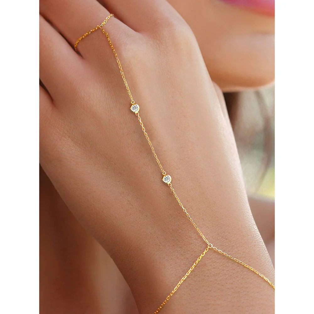 Wholesale Women's Geometric Silver Zircon Finger Chain Bracelet Set With Diamonds - Image 4