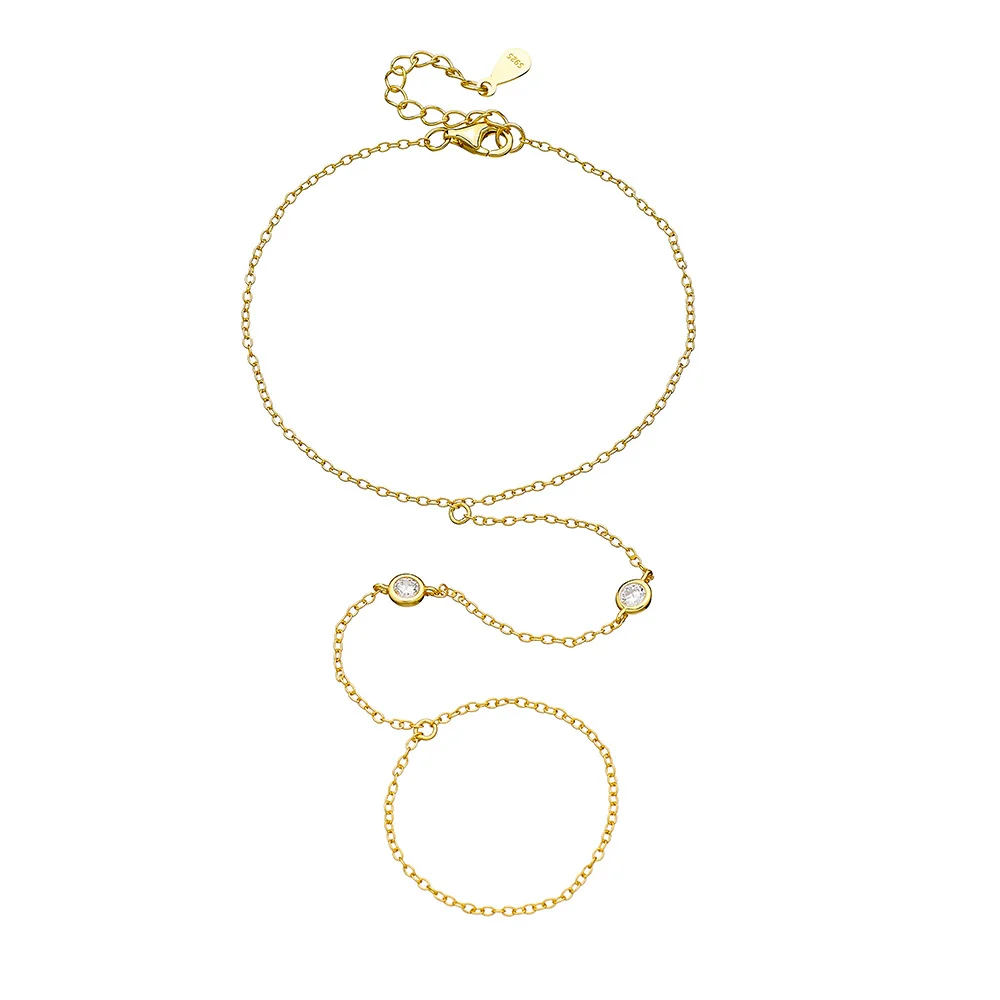 Wholesale Women's Geometric Silver Zircon Finger Chain Bracelet Set With Diamonds - Image 5