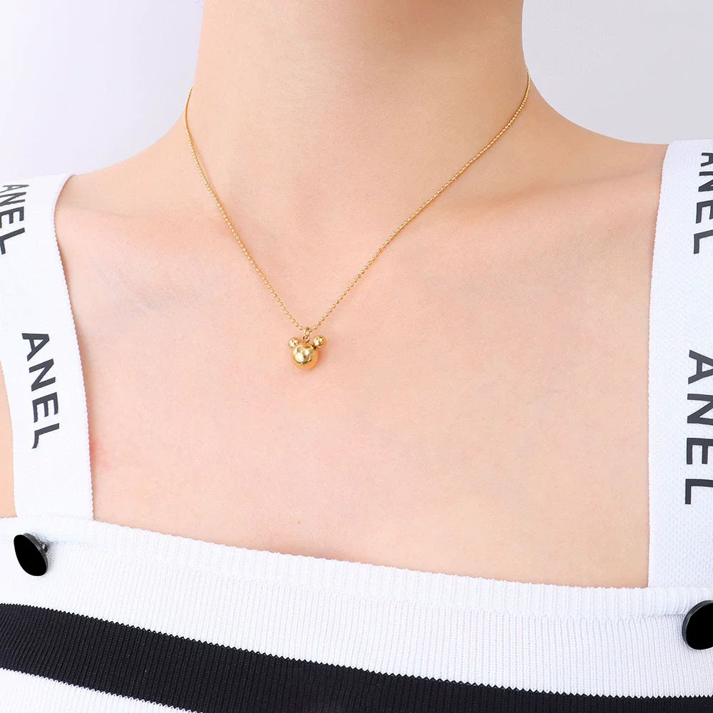 Wholesale Women's Geometric Simple Zodiac Threedimensional Mouse Pendant 18K Gold Plated Titanium Steel Ball Chain Necklace - Image 3