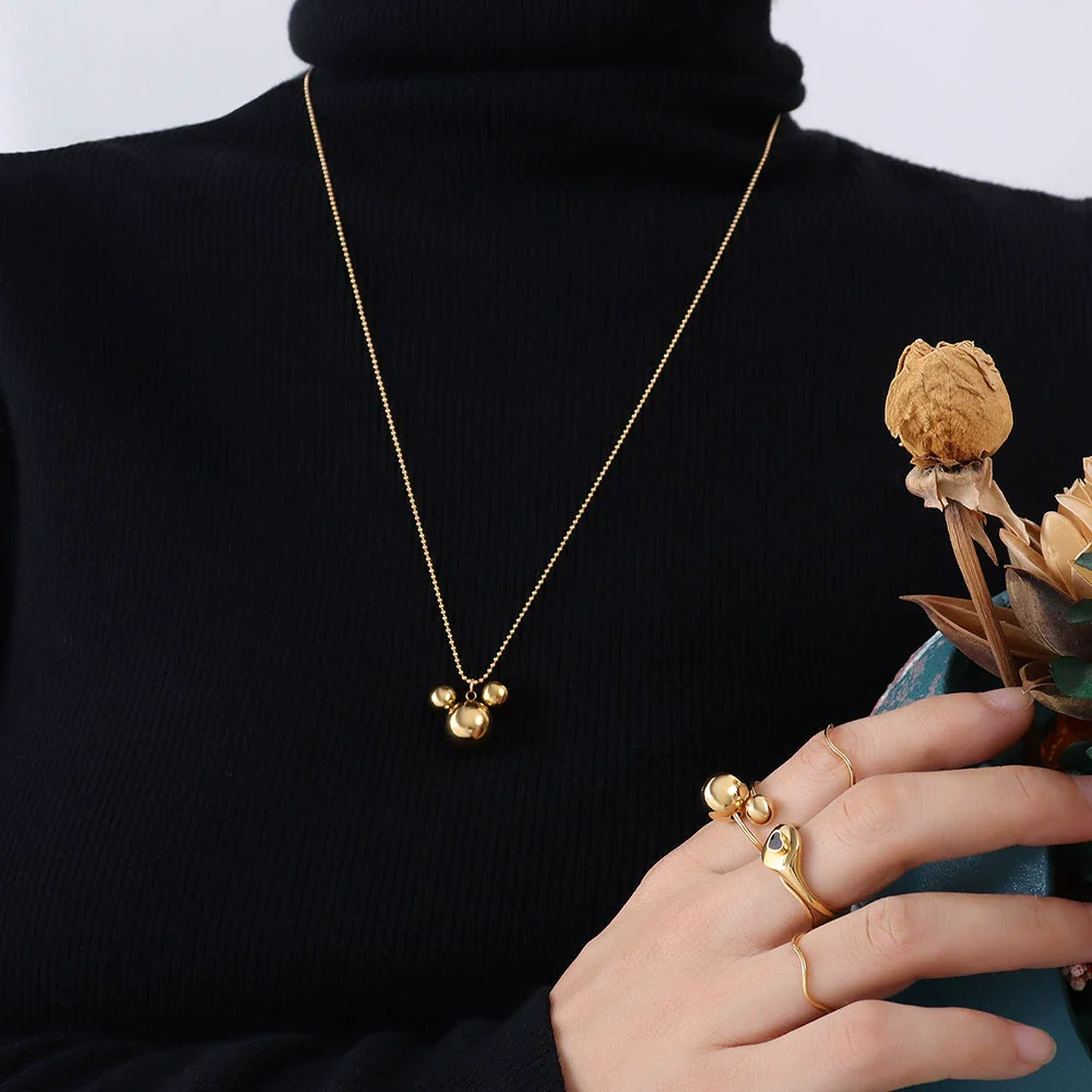 Wholesale Women's Geometric Simple Zodiac Threedimensional Mouse Pendant 18K Gold Plated Titanium Steel Ball Chain Necklace - Image 7