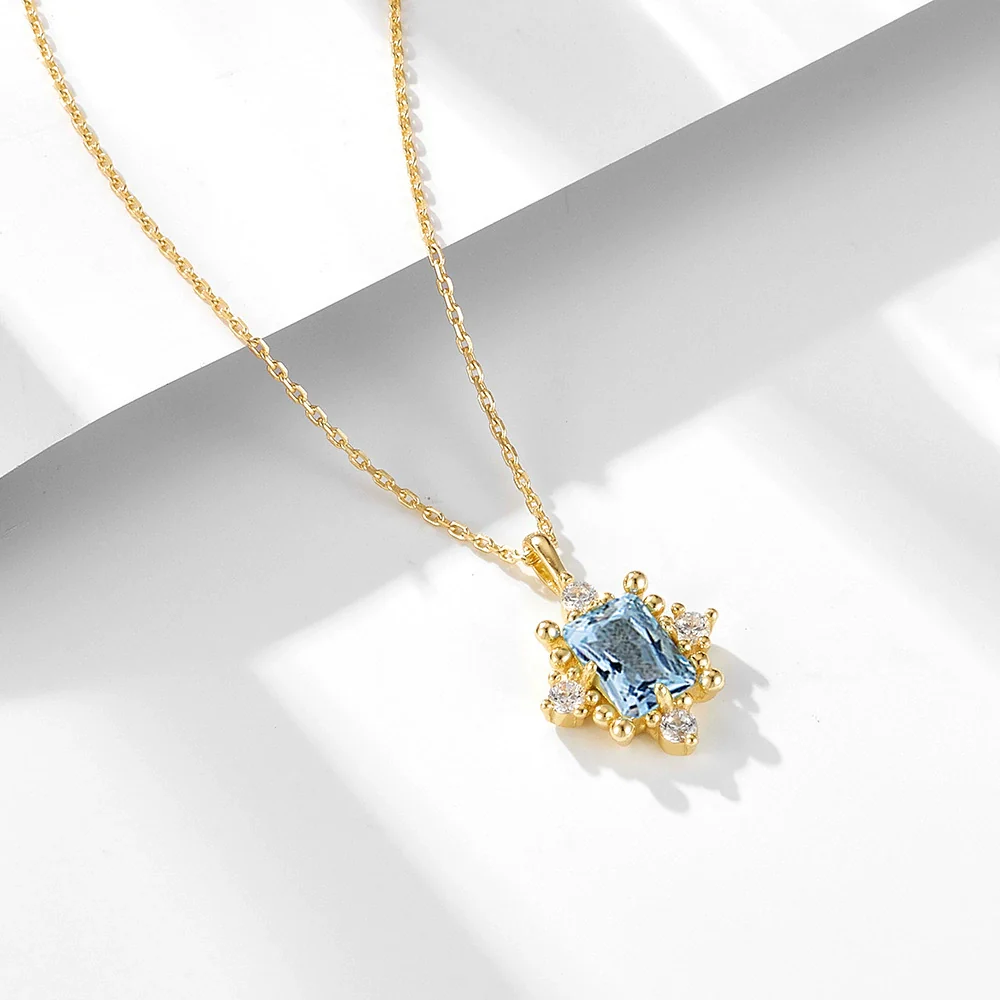 Wholesale Women's Geometric Sky Blue Topaz S925 Sterling Silver Necklace With Cross Chain Set With Precious Stones - Image 2