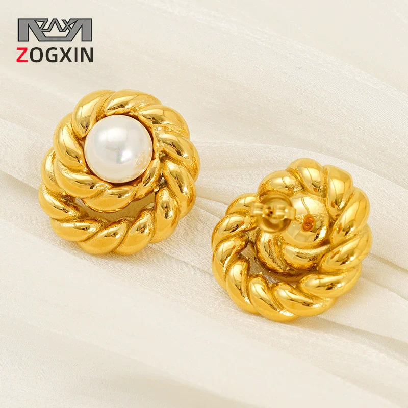 Wholesale Women's Geometric Spiral Textured Titanium Steel Electroplated Earrings