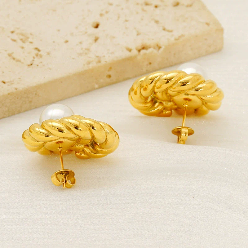 Wholesale Women's Geometric Spiral Textured Titanium Steel Electroplated Earrings - Image 4