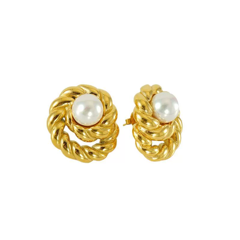 Wholesale Women's Geometric Spiral Textured Titanium Steel Electroplated Earrings - Image 5