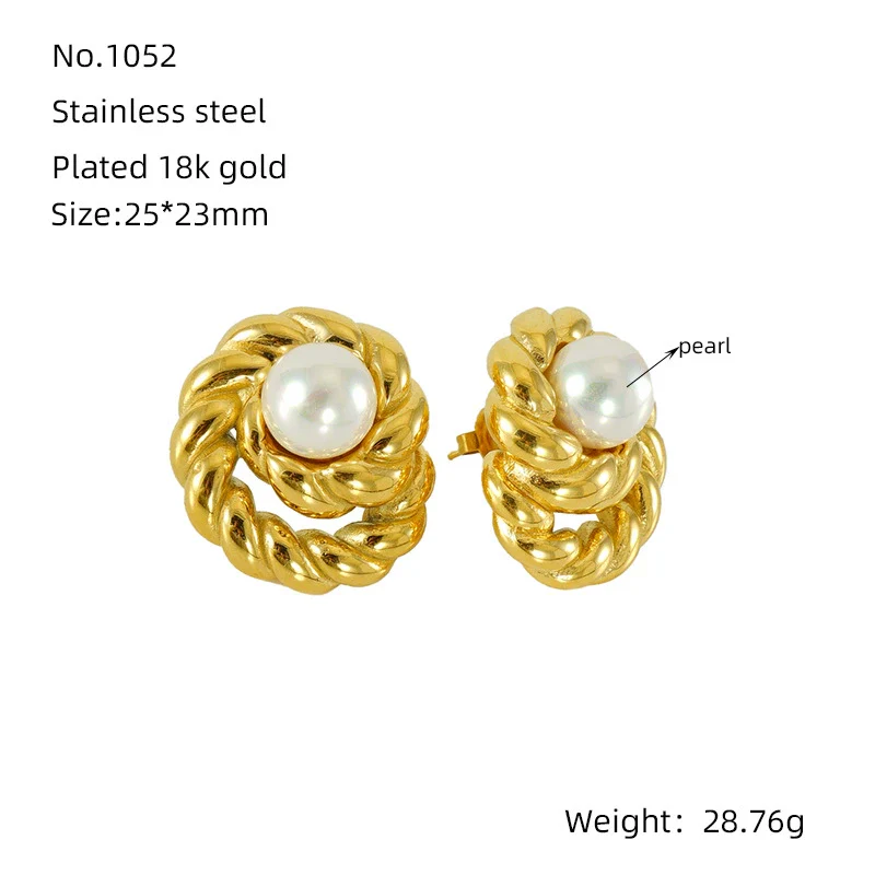 Wholesale Women's Geometric Spiral Textured Titanium Steel Electroplated Earrings - Image 6
