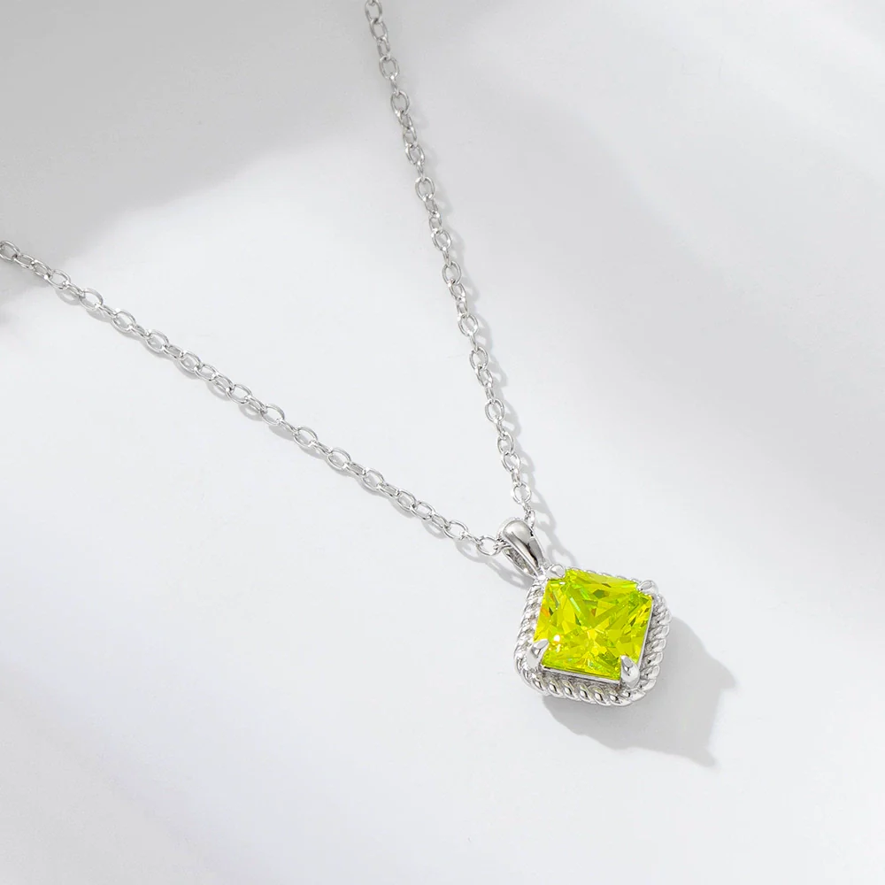Wholesale Women's Geometric Square Green Diamond S925 Sterling Silver Pendant Necklace With Cross Chain - Image 2