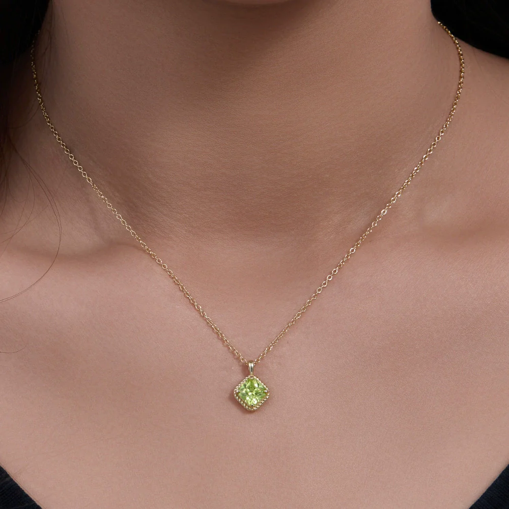 Wholesale Women's Geometric Square Green Diamond S925 Sterling Silver Pendant Necklace With Cross Chain - Image 4