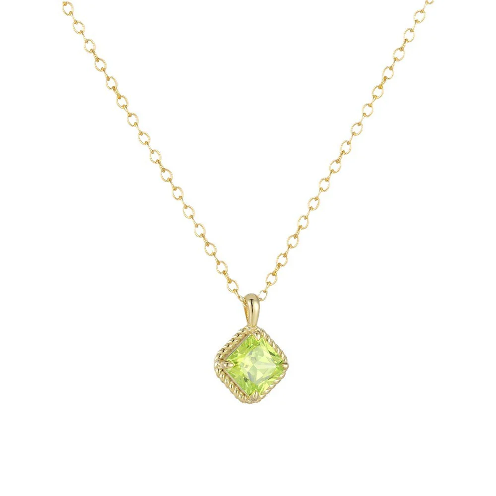 Wholesale Women's Geometric Square Green Diamond S925 Sterling Silver Pendant Necklace With Cross Chain - Image 5
