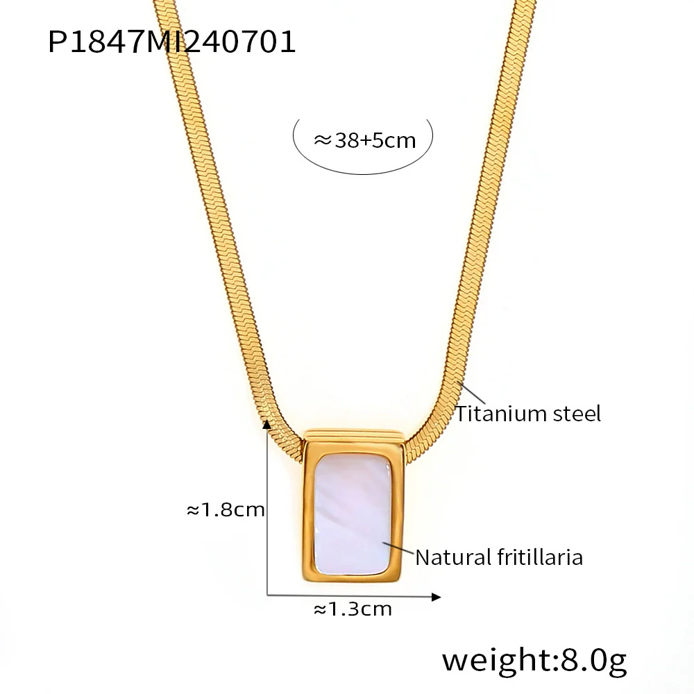 Wholesale Women's Geometric Square White Sea Shell Pendant Necklace In Titanium Steel With 18K Real Gold Plating - Image 6