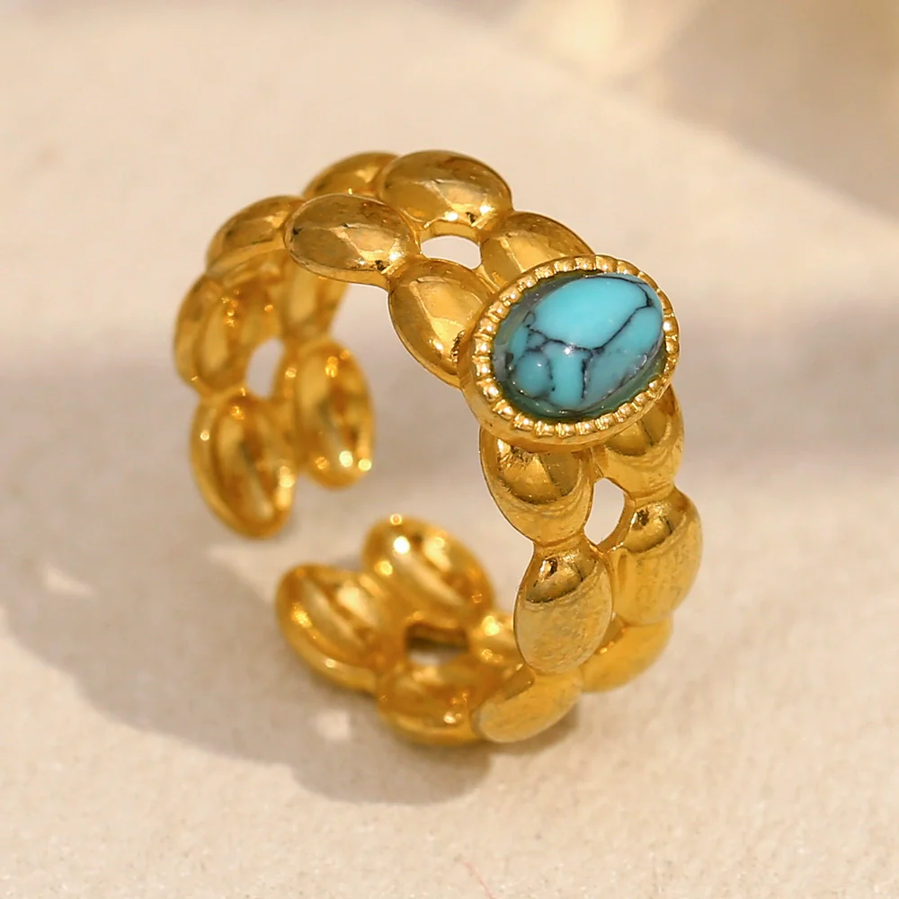 Wholesale Women's Geometric Stainless Steel 18K Gold Plated Double Opening Ring Jewelry - Image 3