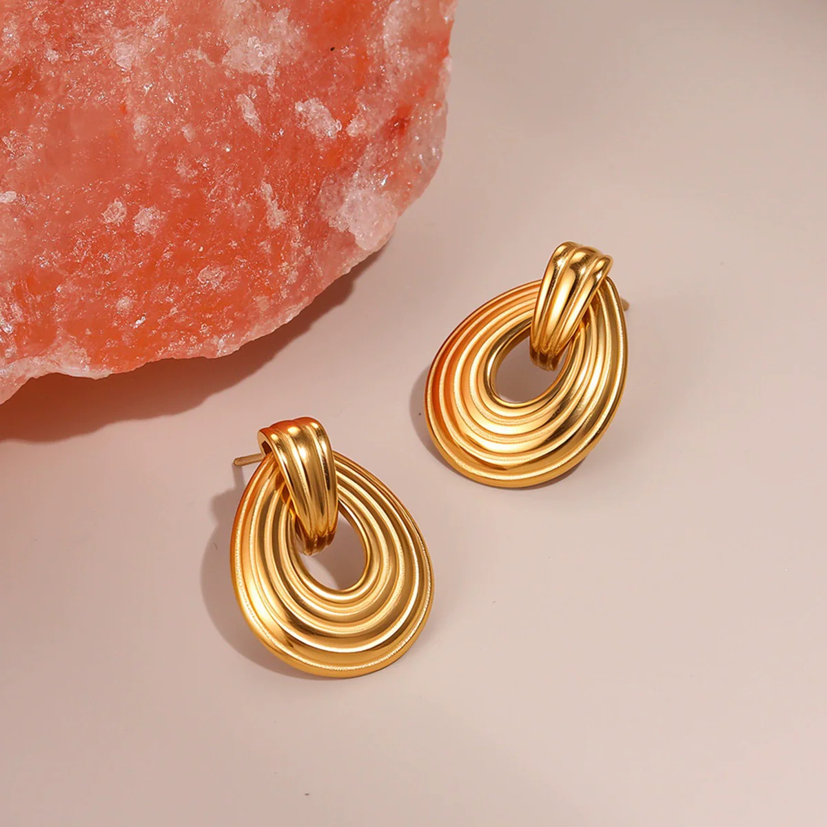 Wholesale Women's Geometric Stainless Steel 18K Gold Plated Fashion Earrings - Image 2