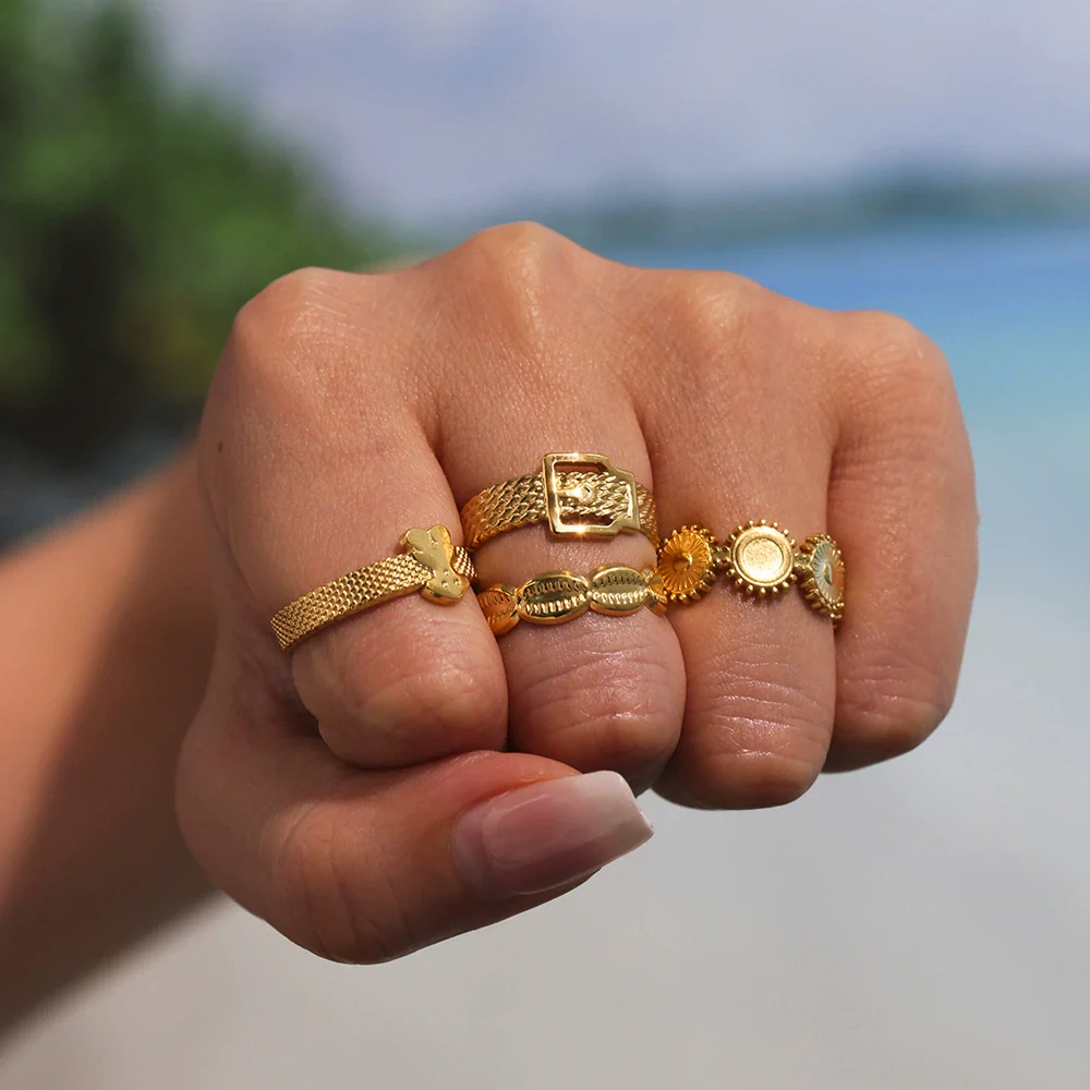 Wholesale Women's Geometric Stainless Steel 18K Gold Plated Finger Ring - Image 2