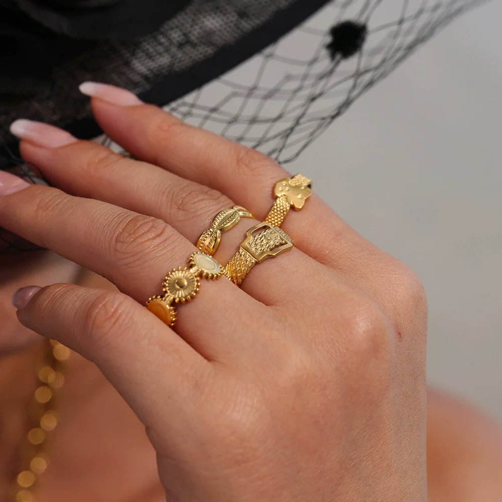 Wholesale Women's Geometric Stainless Steel 18K Gold Plated Finger Ring - Image 3