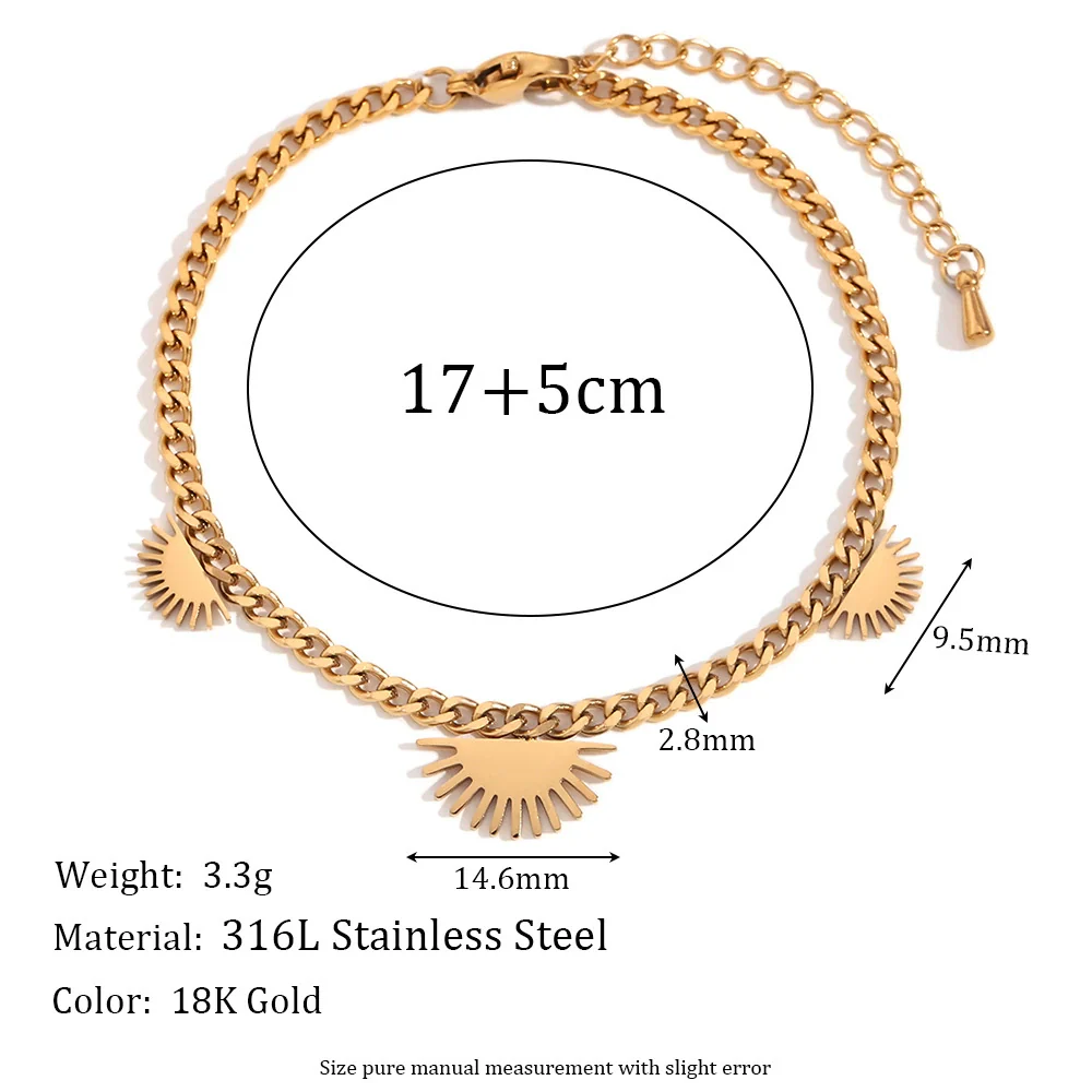 Wholesale Women's Geometric Stainless Steel 18K Gold Plated Half Sunflower Pendant Cuban Chain Bracelet - Image 2