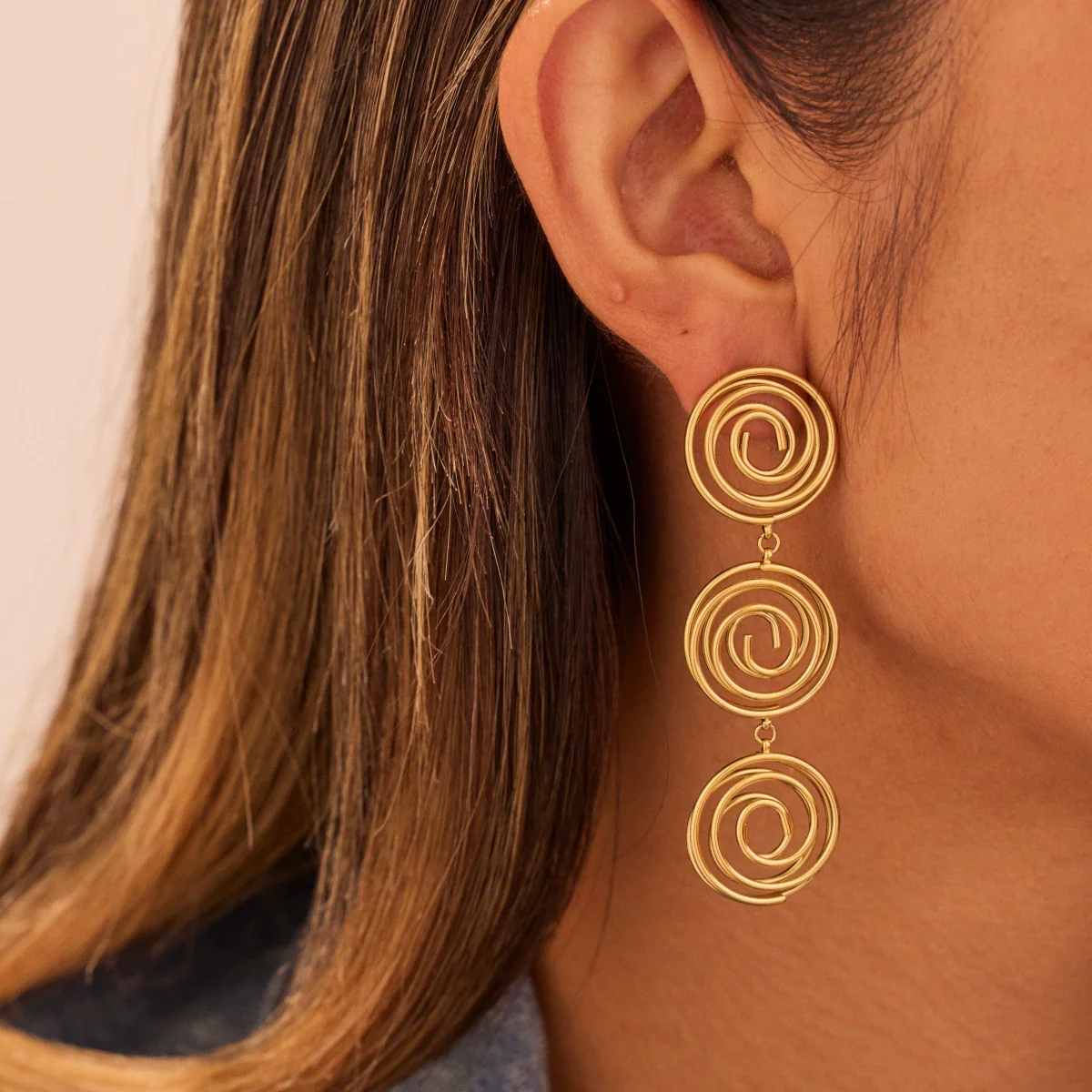 Wholesale Women's Geometric Stainless Steel 18K Gold Plated Hollow Circle Mosquito Coil Earrings
