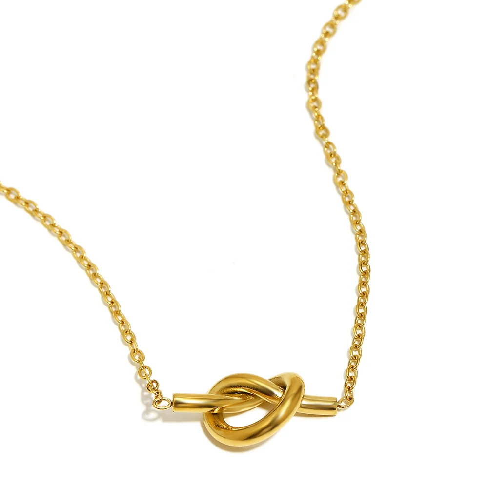 Wholesale Women's Geometric Stainless Steel 18K Gold Plated Knotted Pendant Necklace Light Luxury Style - Image 6