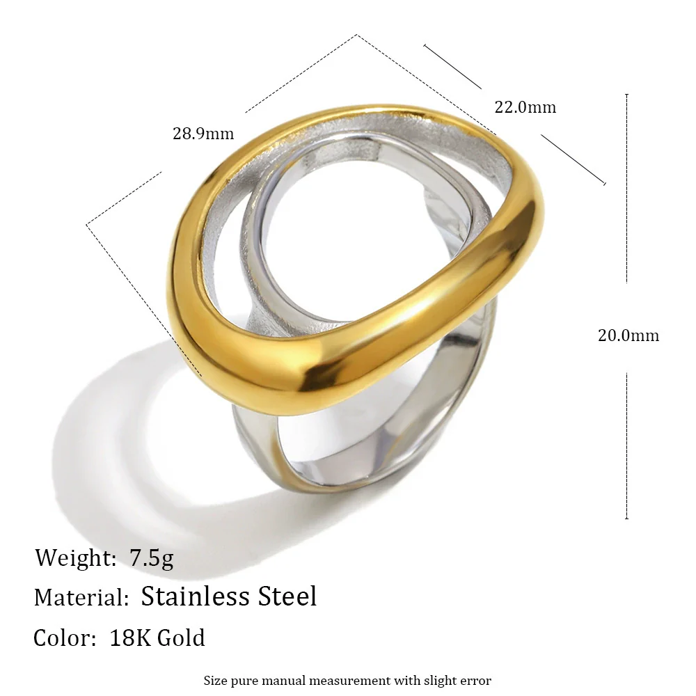 Wholesale Women's Geometric Stainless Steel 18K Gold Plated Oval Double Ring Hand Jewelry Light Luxury Style - Image 2