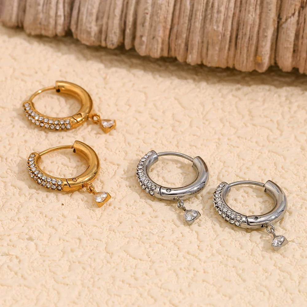 Wholesale Women's Geometric Stainless Steel 18K Gold Plated Small Love Pendant Half Drill Earrings